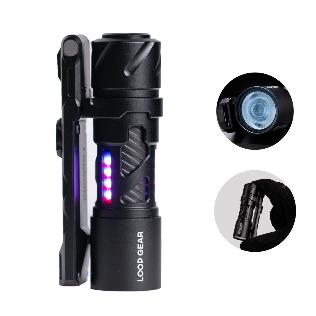 LOOP GEAR SK03 RGB Aluminum Black LED Flashlight(Clip / Stand)