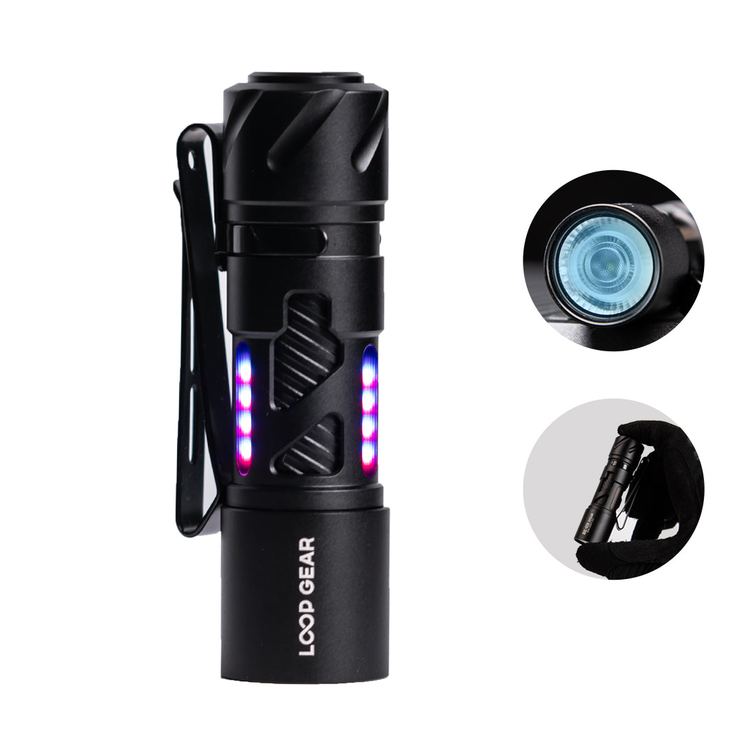 LOOP GEAR SK03 RGB Aluminum Black LED Flashlight(Clip / Stand