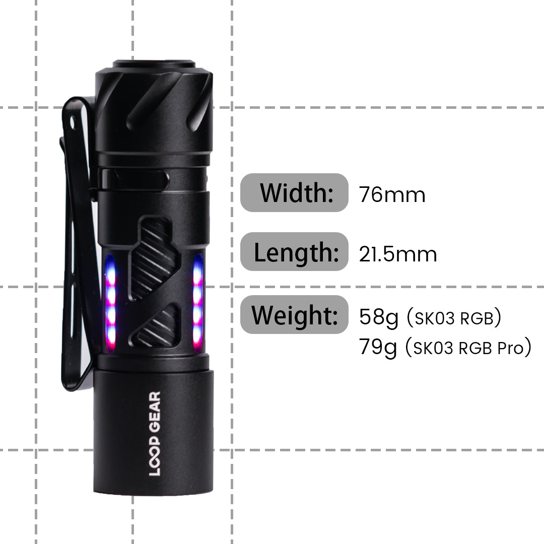 LOOP GEAR SK03 RGB Aluminum Black LED Flashlight(Clip / Stand)