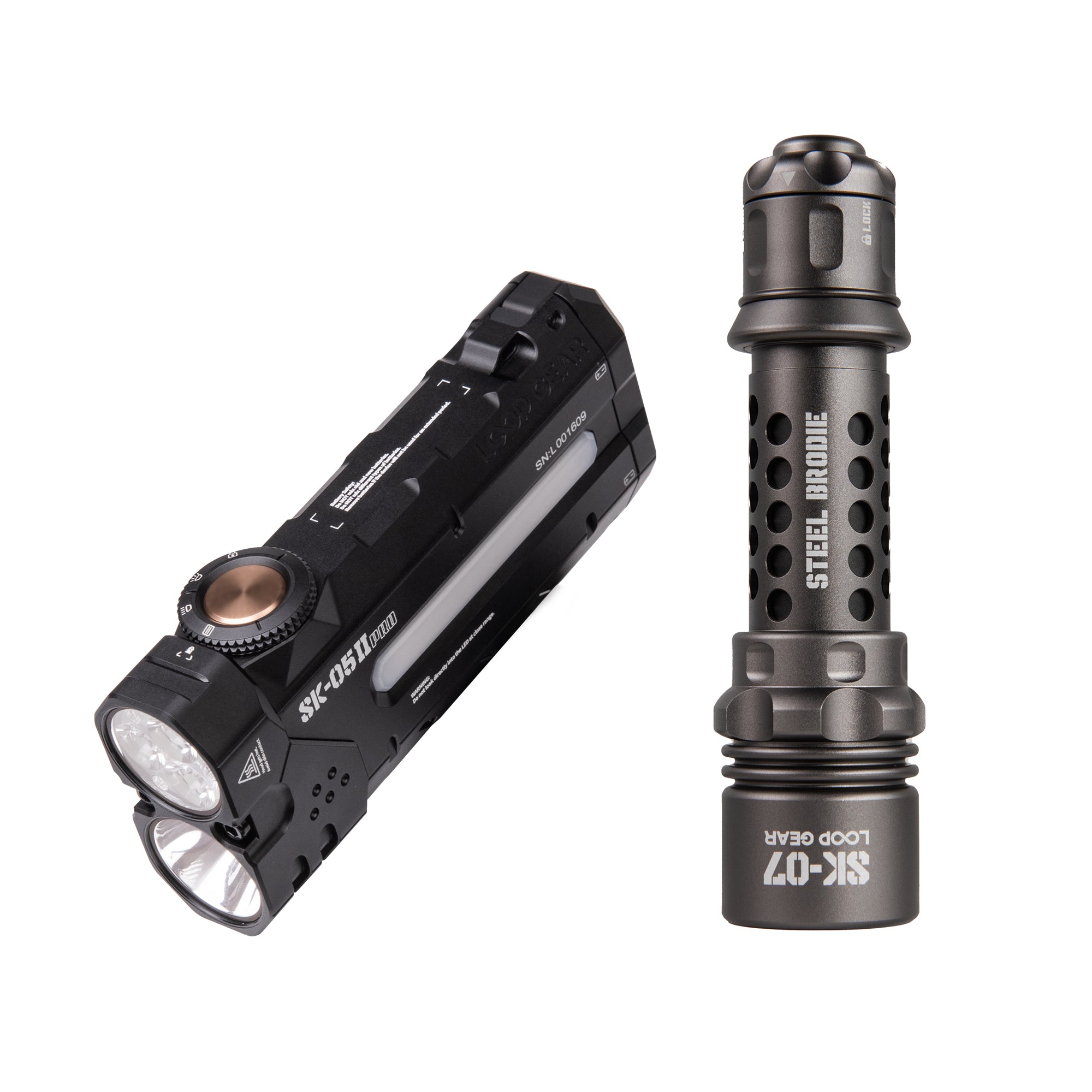 LOOP GEAR Bundle SK07 Tactical Flashlight and SK05 Pro 2 Black/White