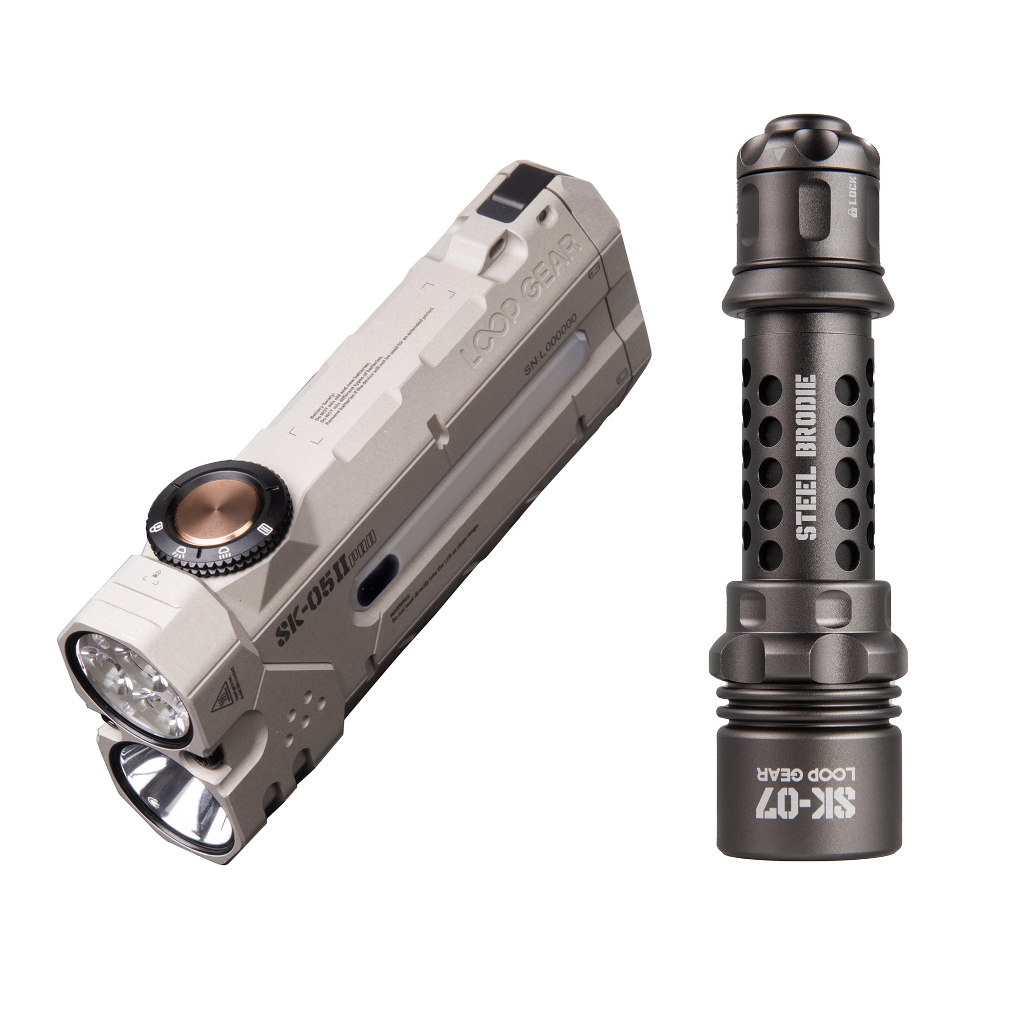 LOOP GEAR Bundle SK07 Tactical Flashlight and SK05 Pro 2 UV Black/White