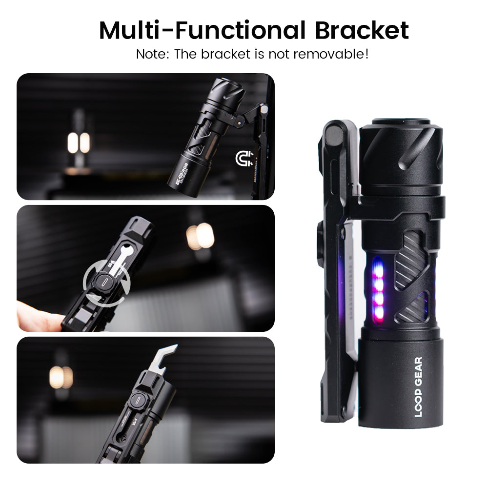 LOOP GEAR SK03 RGB Aluminum Black LED Flashlight(Clip / Stand)