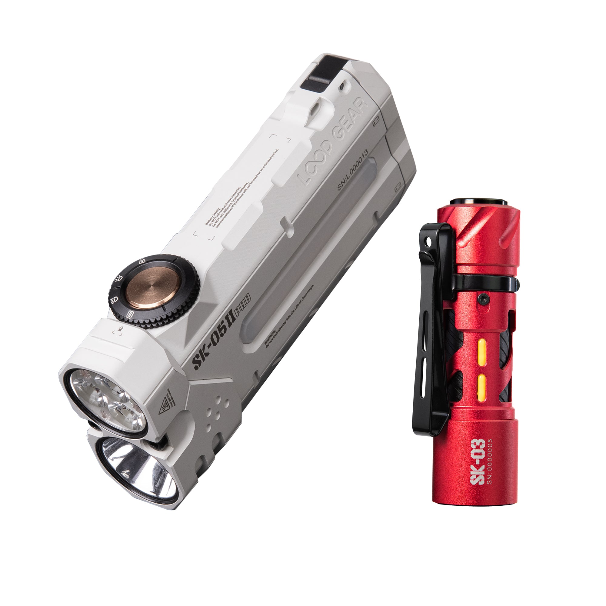 LOOP GEAR Bundle SK05 Pro 2 Mao White Flat LED Flashlight & SK03