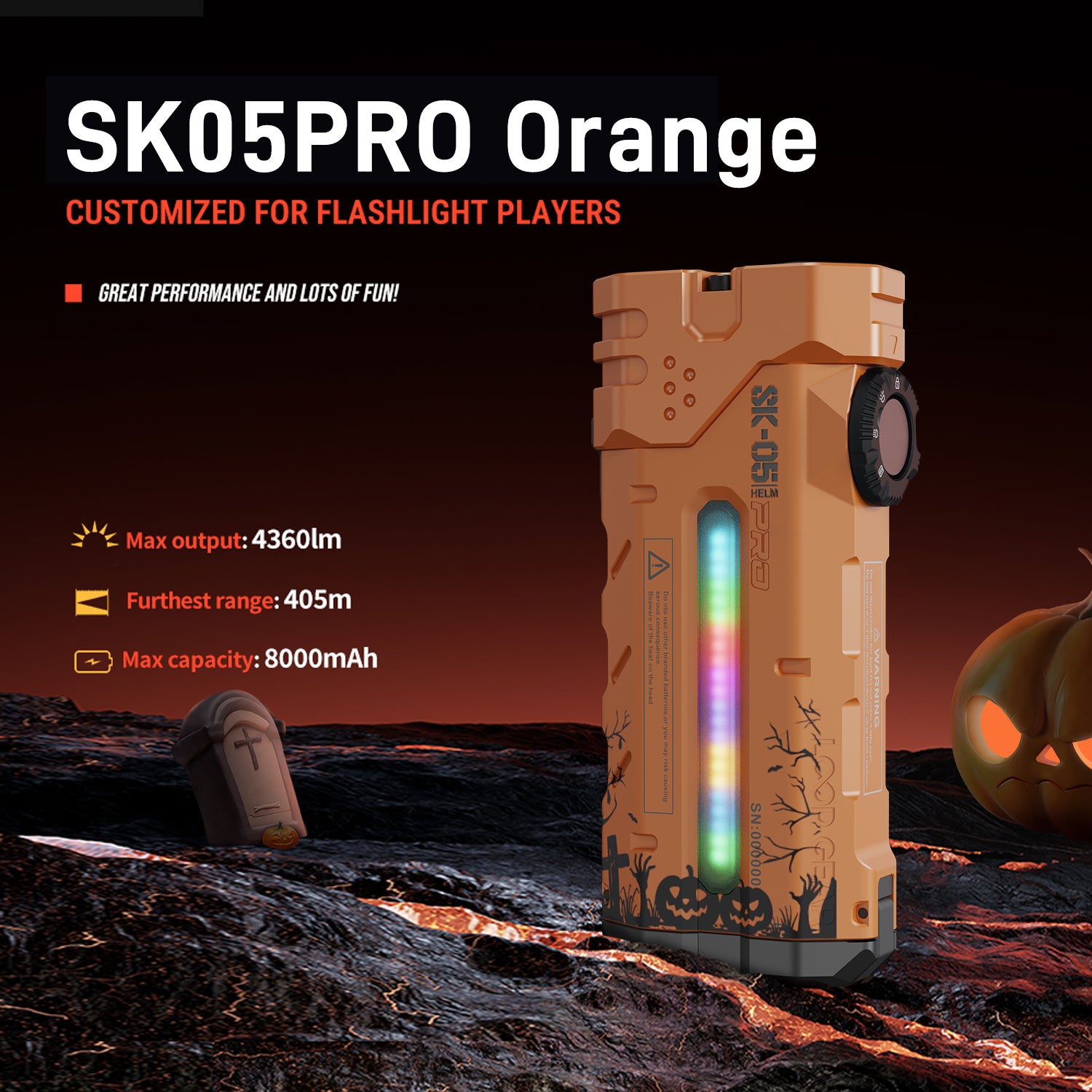 HALLOWEEN LOOP GEAR SK05 Pro Orange Flat LED Flashlight